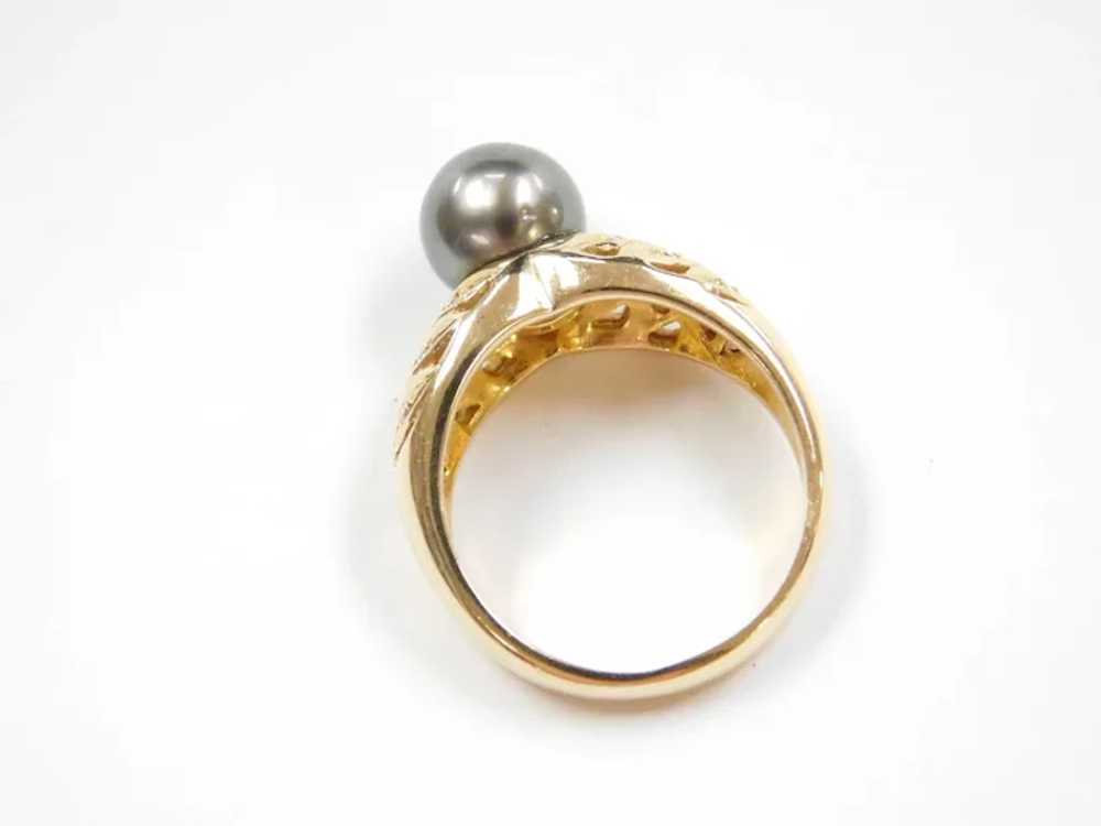 Black Tahitian Cultured Pearl & Diamond Ring 14K … - image 4