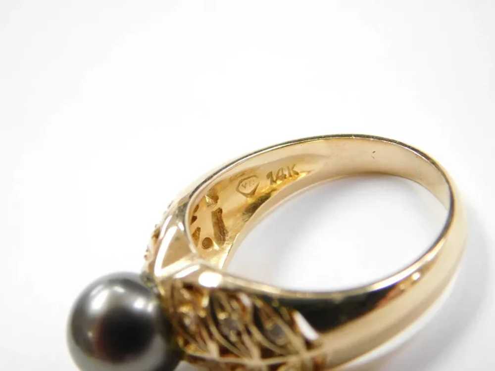 Black Tahitian Cultured Pearl & Diamond Ring 14K … - image 5