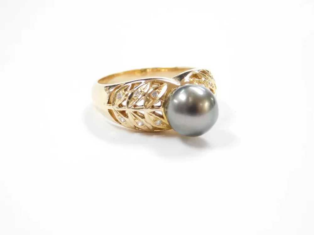 Black Tahitian Cultured Pearl & Diamond Ring 14K … - image 6
