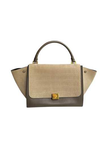 Celine Beige Crocodile Embossed Trapeze Bag