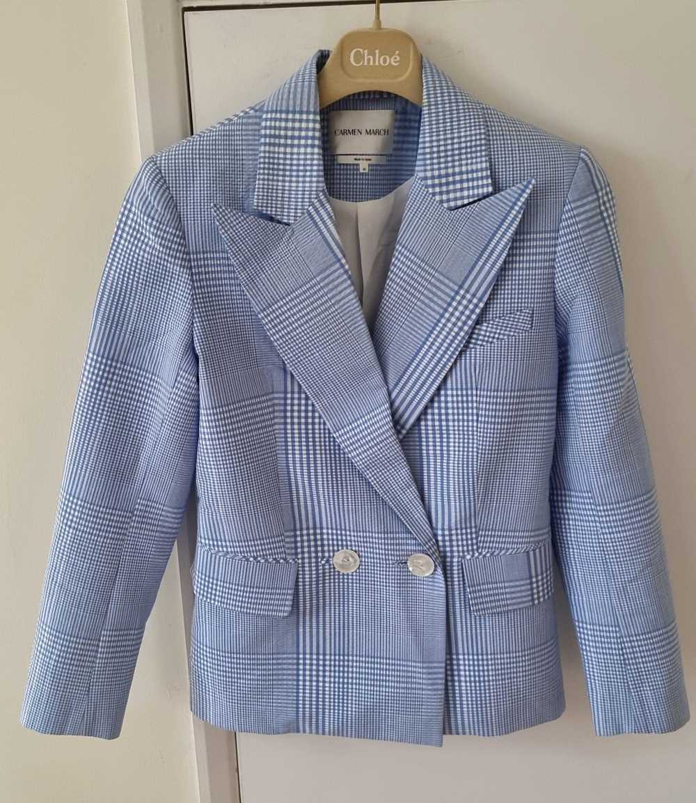 Carmen March Blue Checked Double Breasted Blazer - image 2
