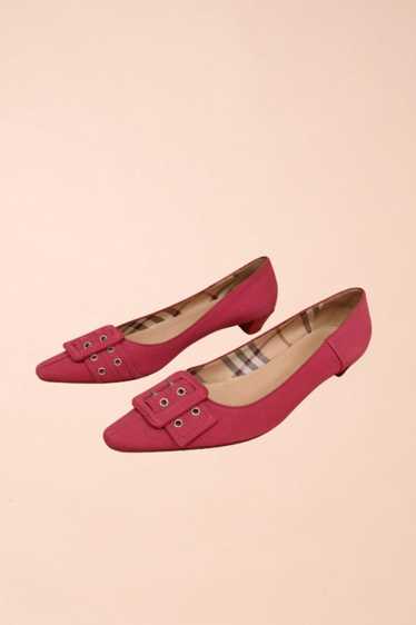 Pink Toe Buckle Designer Kitten Heels By Burberry,