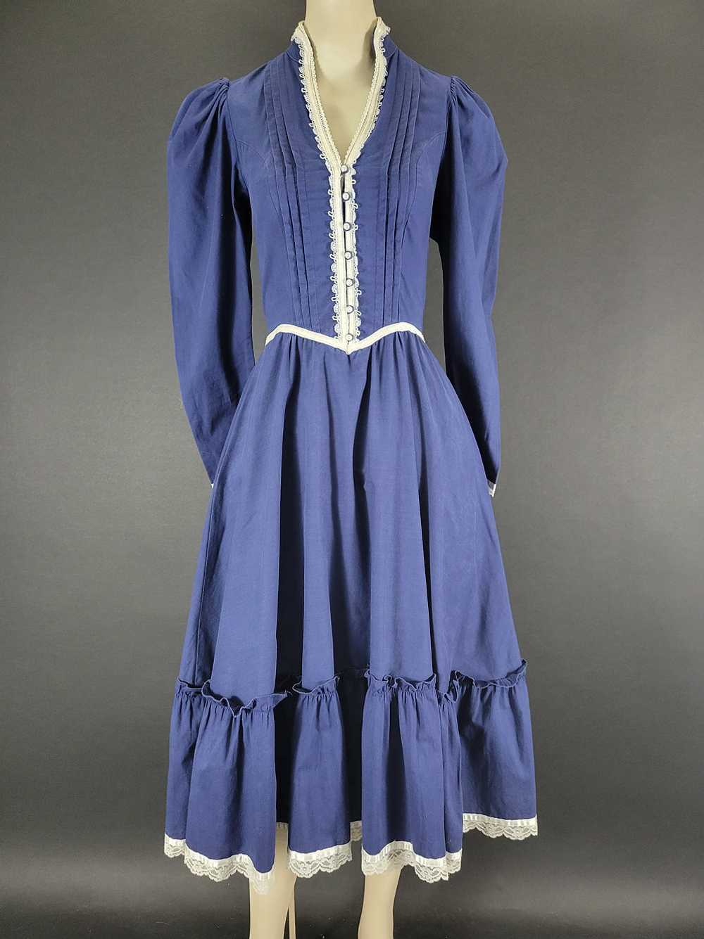 70s Gunne Sax Navy Blue Prairie Dress - image 1