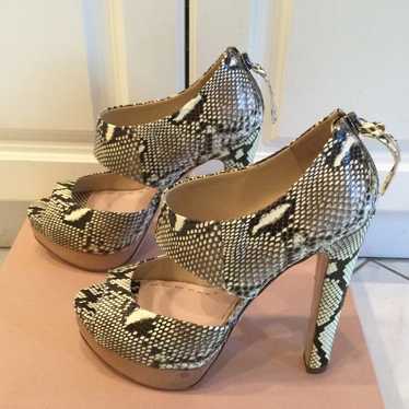 Miu Miu Python Snake Platform Peep Toe Heels - image 1