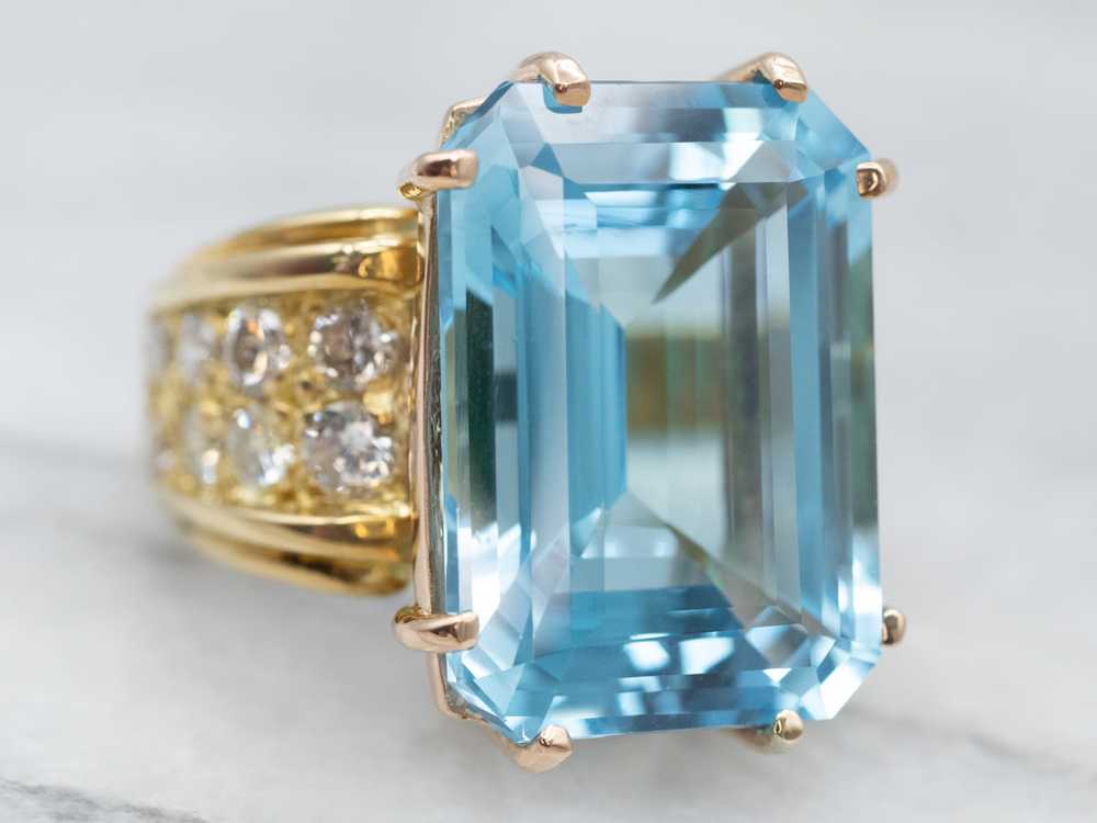 Sparkly Blue Topaz and Diamond Cocktail Ring - image 1