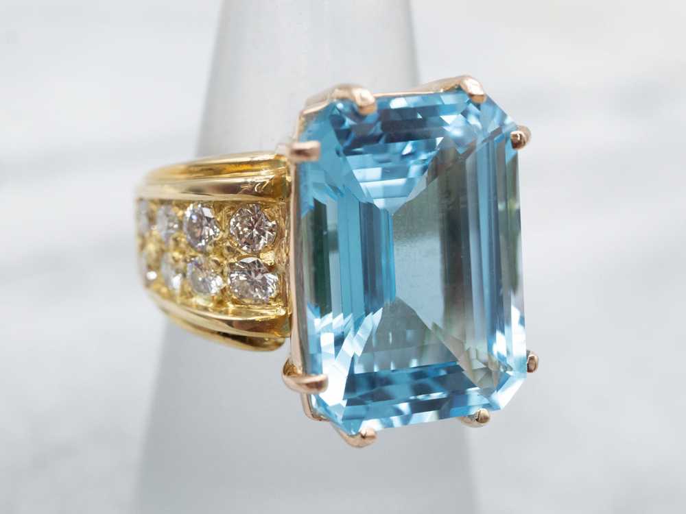 Sparkly Blue Topaz and Diamond Cocktail Ring - image 3