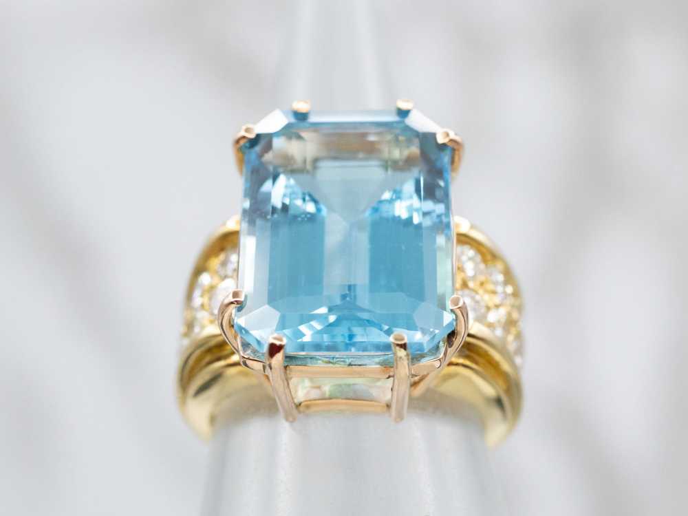 Sparkly Blue Topaz and Diamond Cocktail Ring - image 4