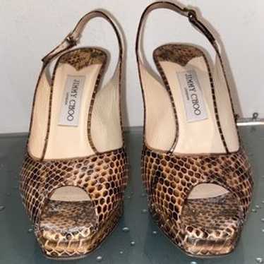 Jimmy Choo Python Snakeskin Peep Toe Heels 37.5 - image 1