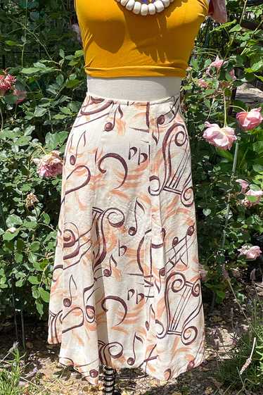 Vintage Music Note Crepe Skirt, Novelty Rockabilly