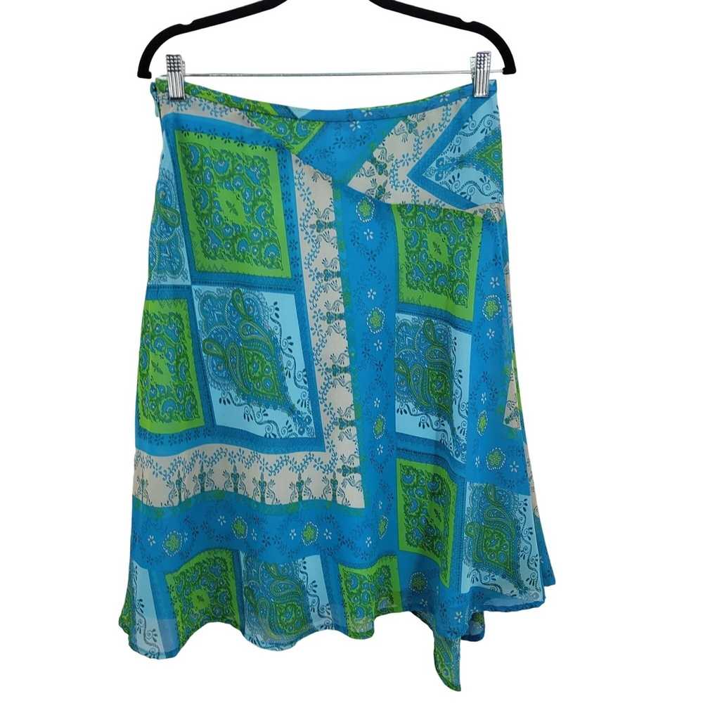 Vintage 90s Skirt 10 Blue Green Bandana Print She… - image 1