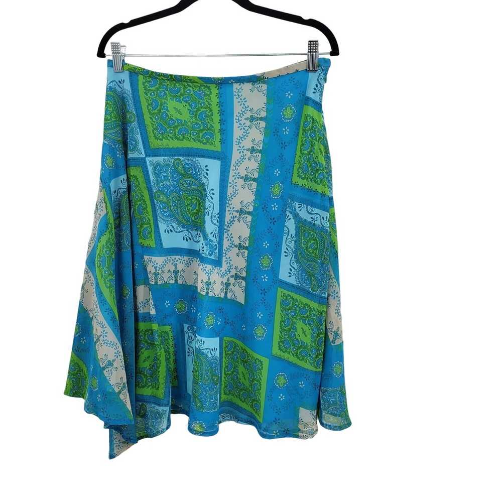 Vintage 90s Skirt 10 Blue Green Bandana Print She… - image 2