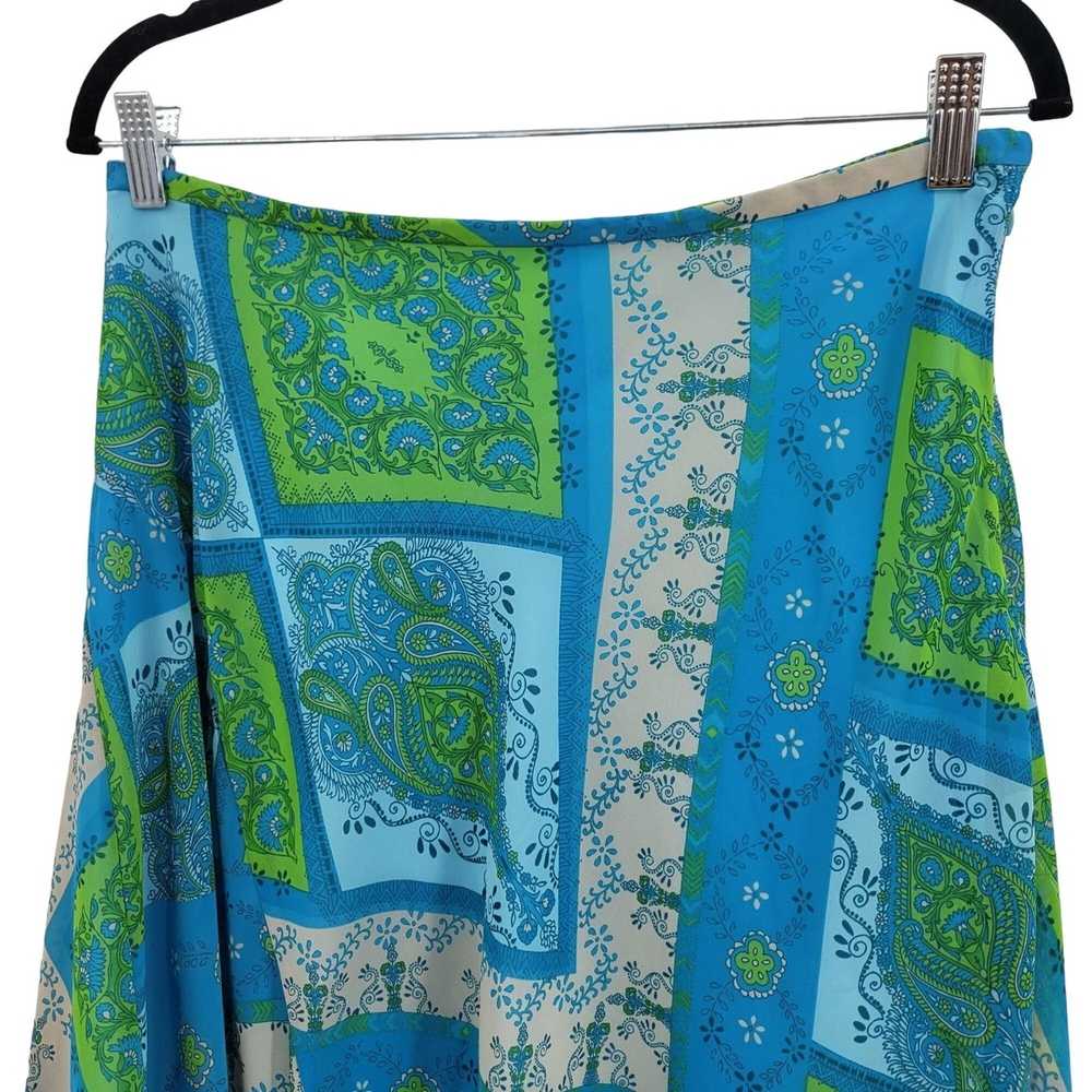 Vintage 90s Skirt 10 Blue Green Bandana Print She… - image 5