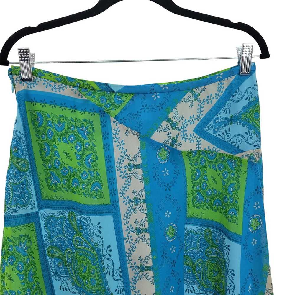 Vintage 90s Skirt 10 Blue Green Bandana Print She… - image 7