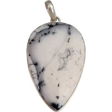 Sterling Silver Dendritic Opal Tear Drop Pendant, 
