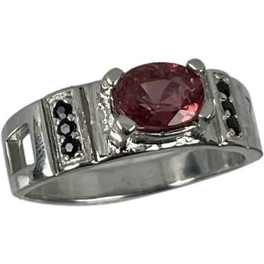 14k Pink Tourmaline & Diamonds Male Ring, free re… - image 1