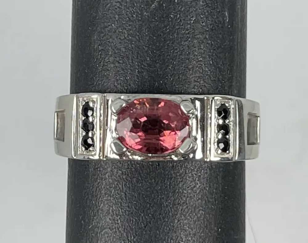 14k Pink Tourmaline & Diamonds Male Ring, free re… - image 2