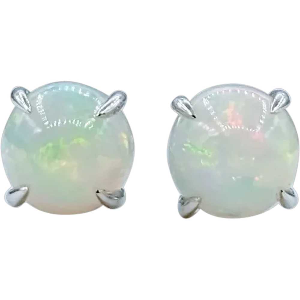 Prismatic Cabochon Natural Opal Stud Earrings - image 1