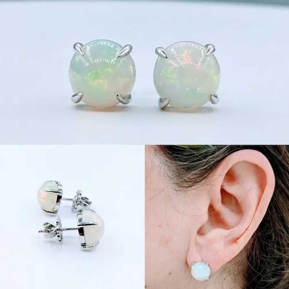 Prismatic Cabochon Natural Opal Stud Earrings - image 2