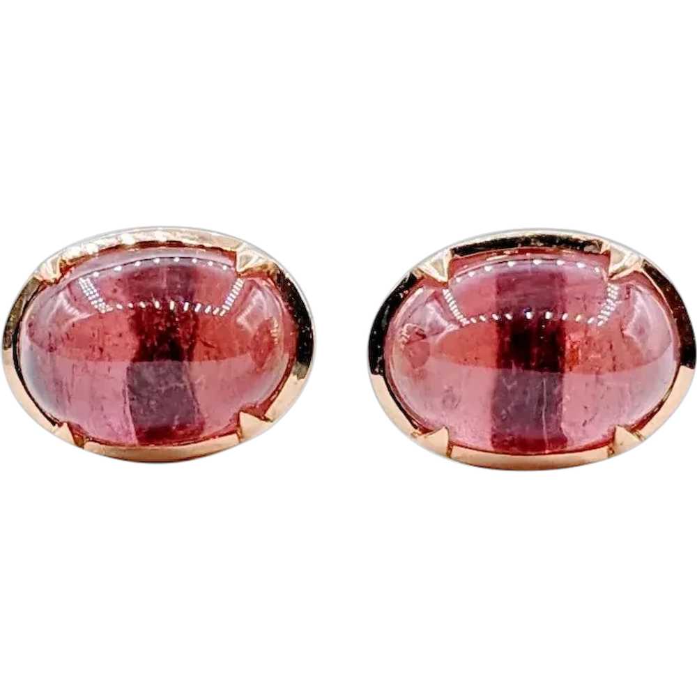 Luminous 18k Deep Pink Oval Cabochon Tourmaline S… - image 1