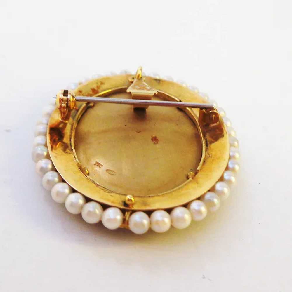 18K Gold Enamel Pearl and Diamond Hand Painted Po… - image 4