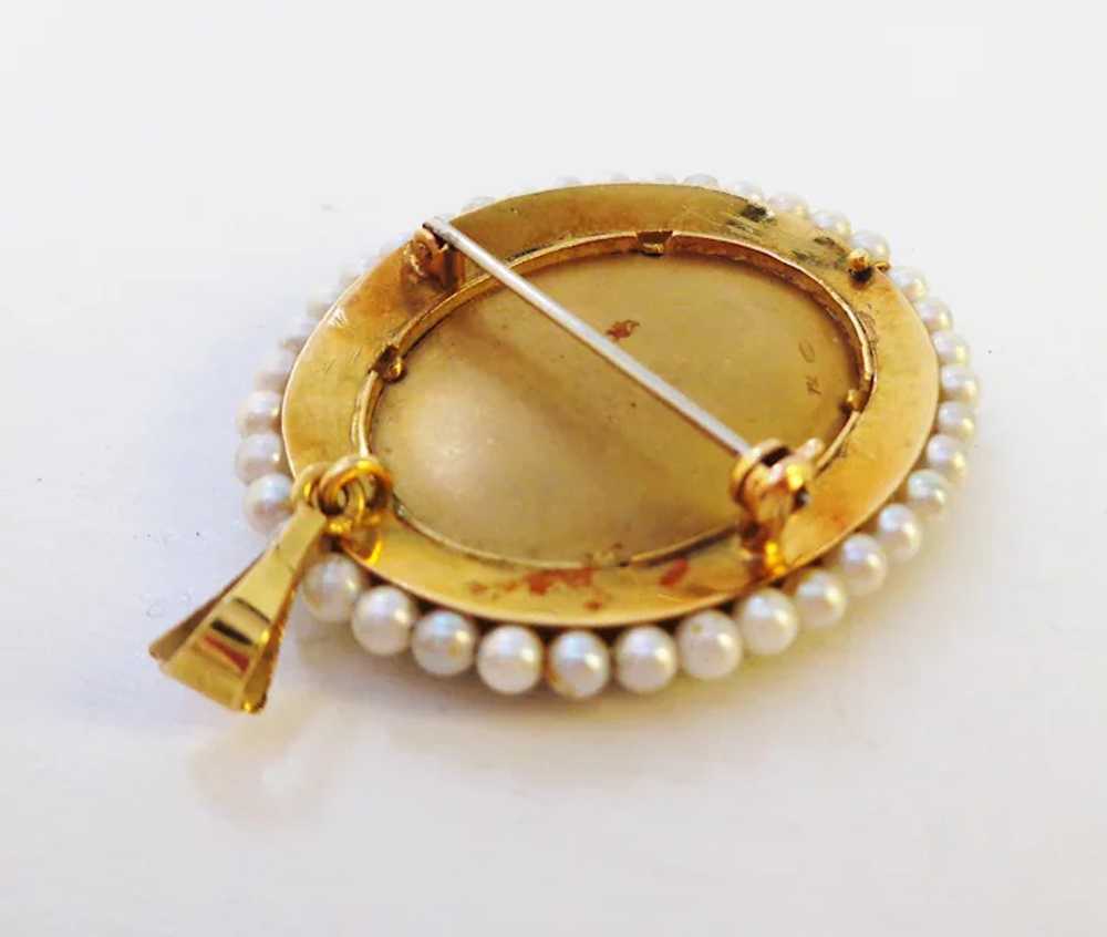 18K Gold Enamel Pearl and Diamond Hand Painted Po… - image 5