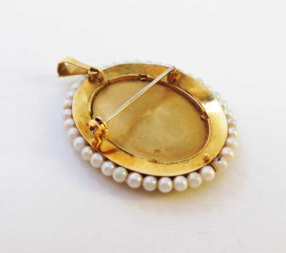 18K Gold Enamel Pearl and Diamond Hand Painted Po… - image 6