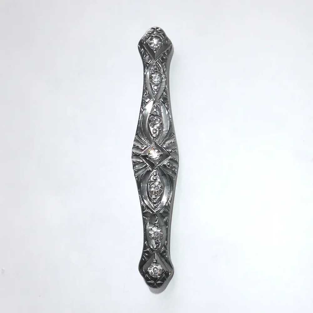 Art Deco White Metal & Paste Pin - image 4