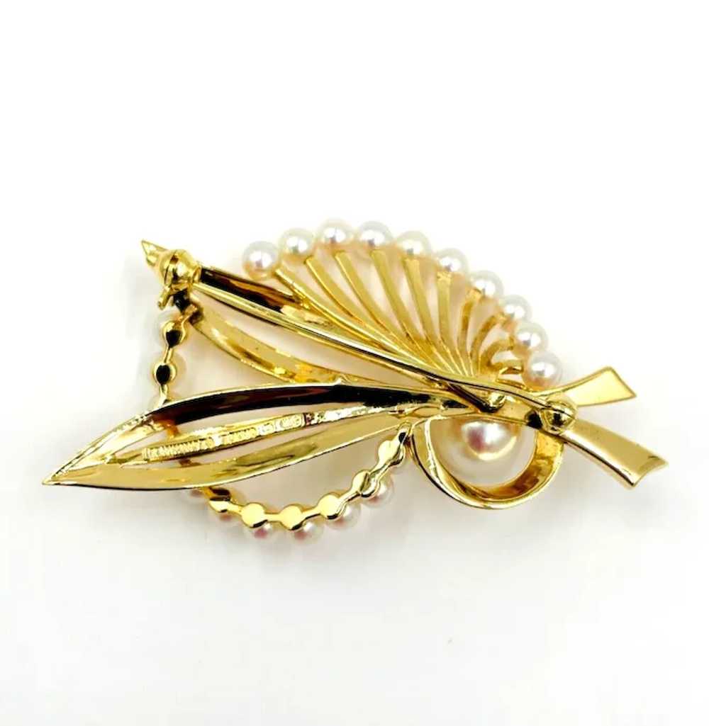 Mikimoto Yellow Gold Pearl Brooch Pin Mid Century - image 2