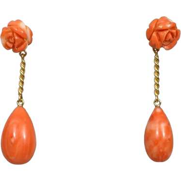 18K Gold and Coral Drop Earrings