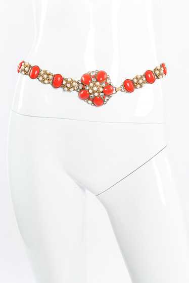 KENNETH JAY LANE Coral Pearl Filigree Chain Belt