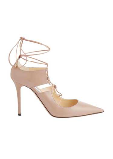 Jimmy Choo Hoops 100 Beige Lace Up Leather Pumps