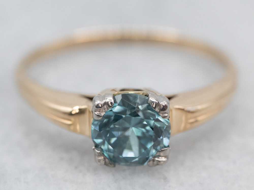 Stylish Two Tone Blue Zircon Solitaire Ring - image 2