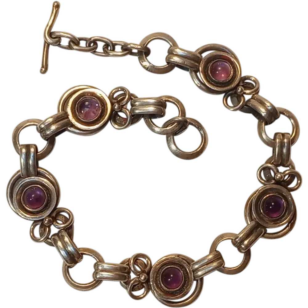 Sterling silver amethyst cabochon bracelet toggle… - image 1