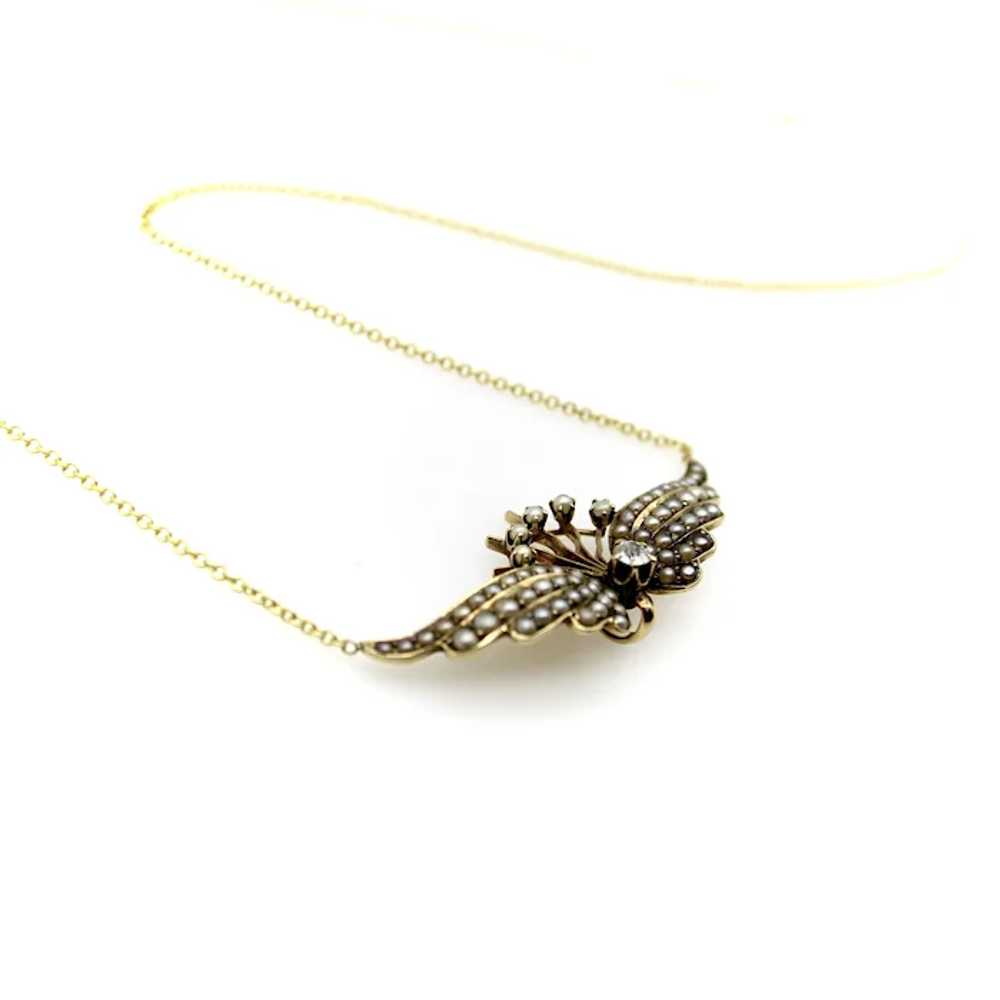 14K Gold Victorian Angel Wing Necklace with Diamo… - image 6