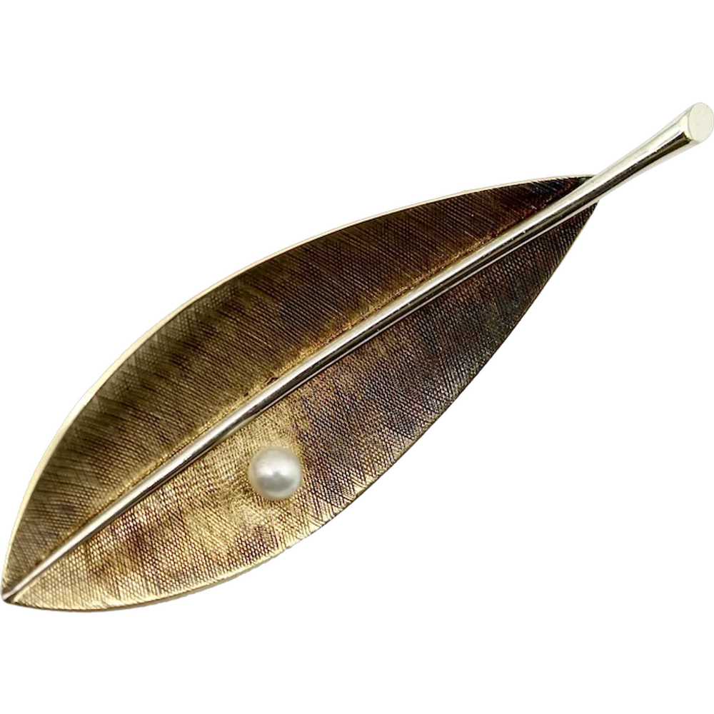 14K Gold Tiffany & Co.  Retro Leaf Brooch - image 1