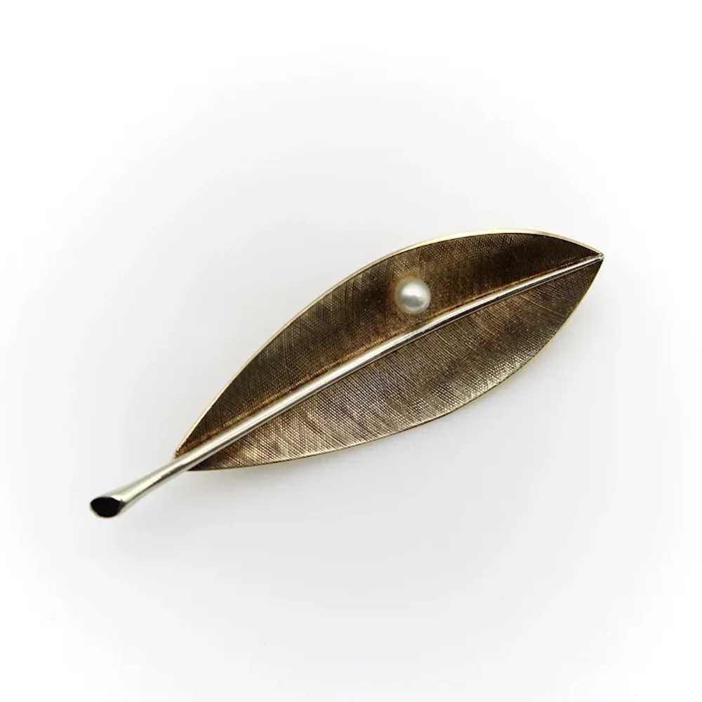 14K Gold Tiffany & Co.  Retro Leaf Brooch - image 5
