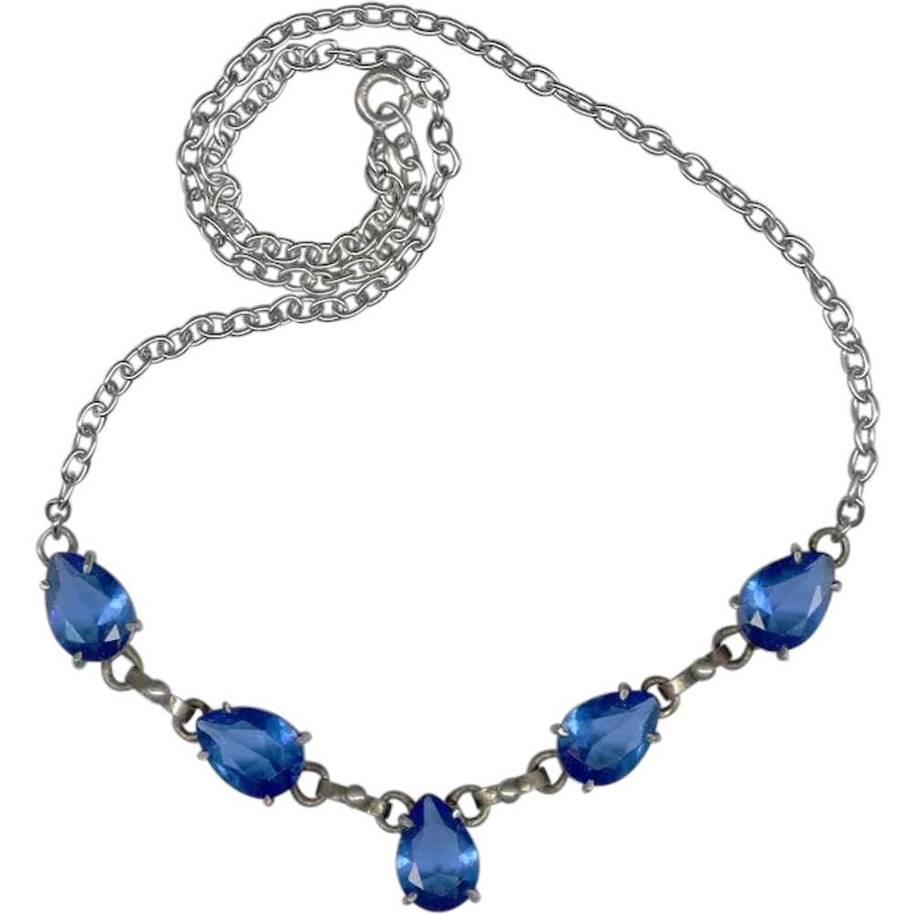 Royal Blue Rhinestone & Sterling Silver Necklace - image 1