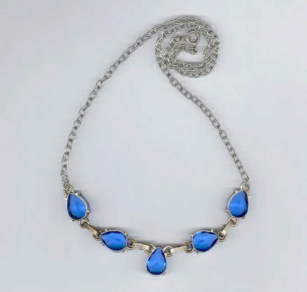 Royal Blue Rhinestone & Sterling Silver Necklace - image 2