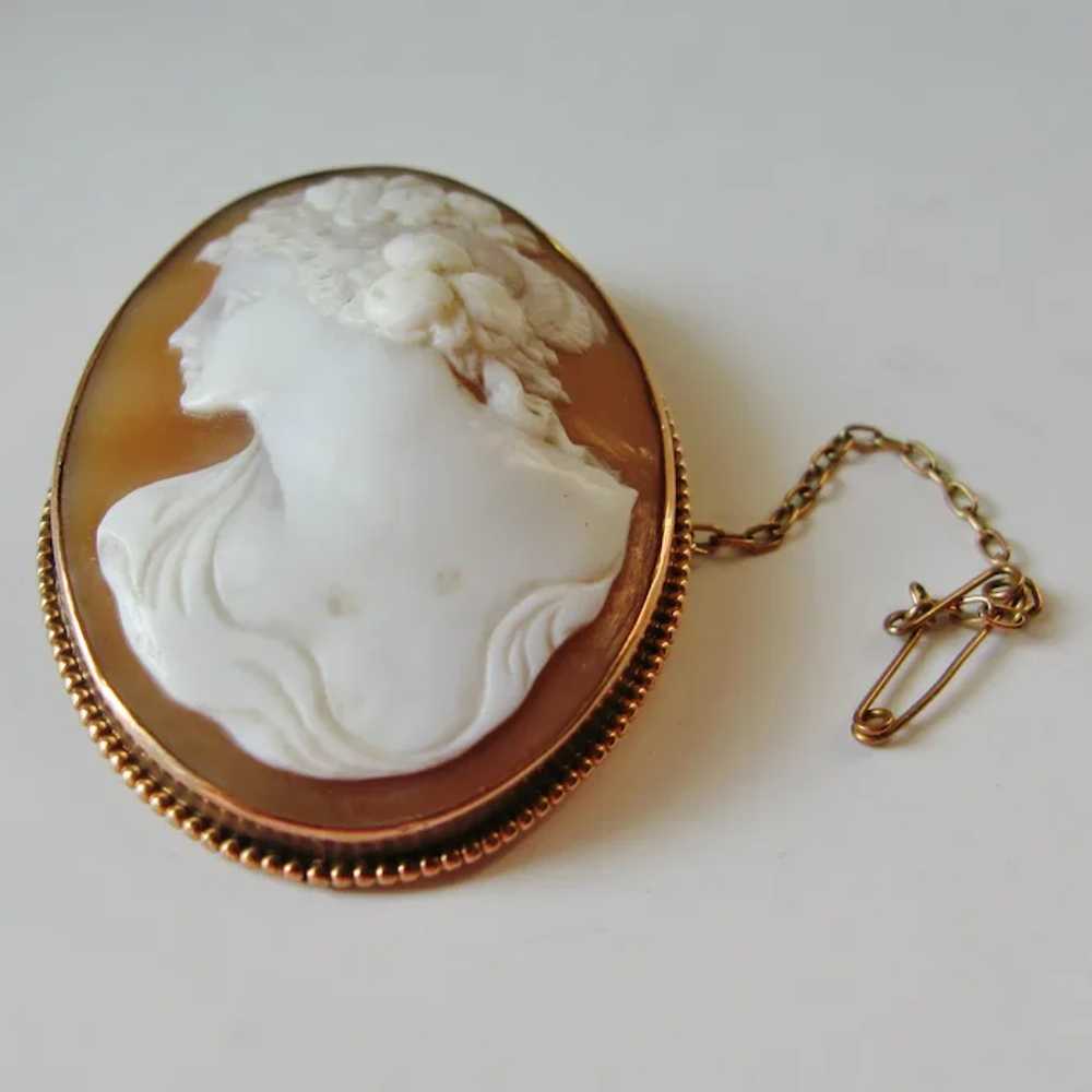Antique Large 9ct Rose Gold Floral Cameo With Saf… - image 2