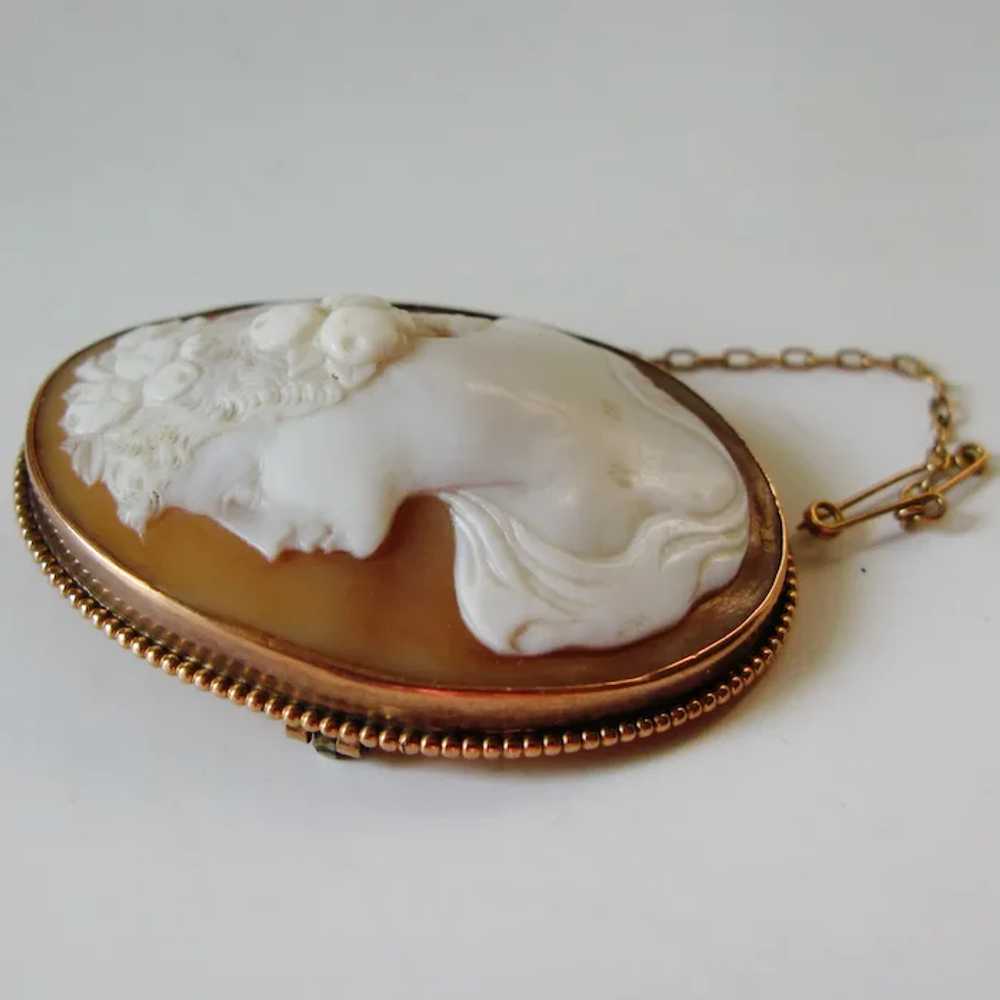 Antique Large 9ct Rose Gold Floral Cameo With Saf… - image 3