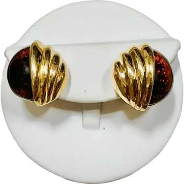 Napier Clip On Screw Earrings Amber Color