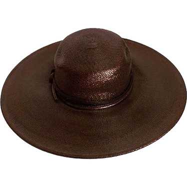 VIntage 70s Wide Brim Straw Hat, Chocolate Brown … - image 1