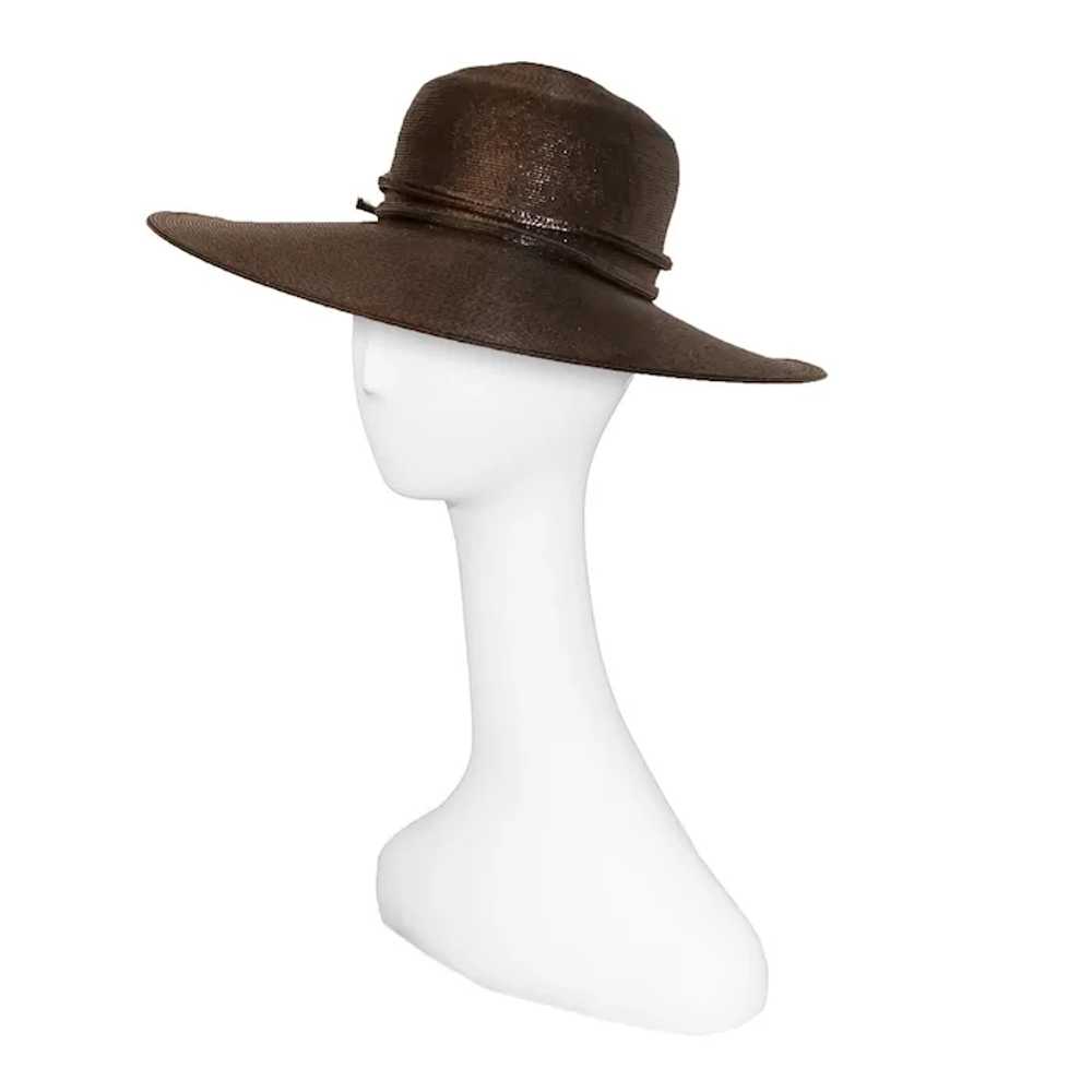 VIntage 70s Wide Brim Straw Hat, Chocolate Brown … - image 2
