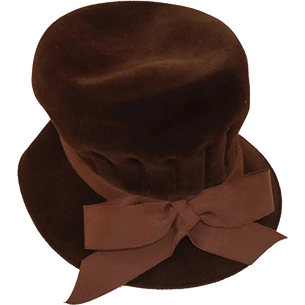 1960s Brown Velvet Tall Hat by Fashion Guild, Hat… - image 1