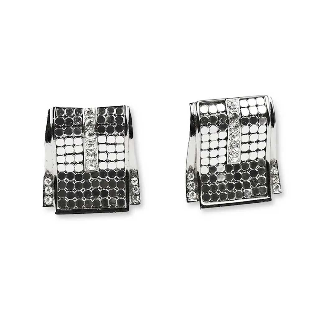 Vintage 80s Whiting Davis Silver Mesh & Rhineston… - image 3