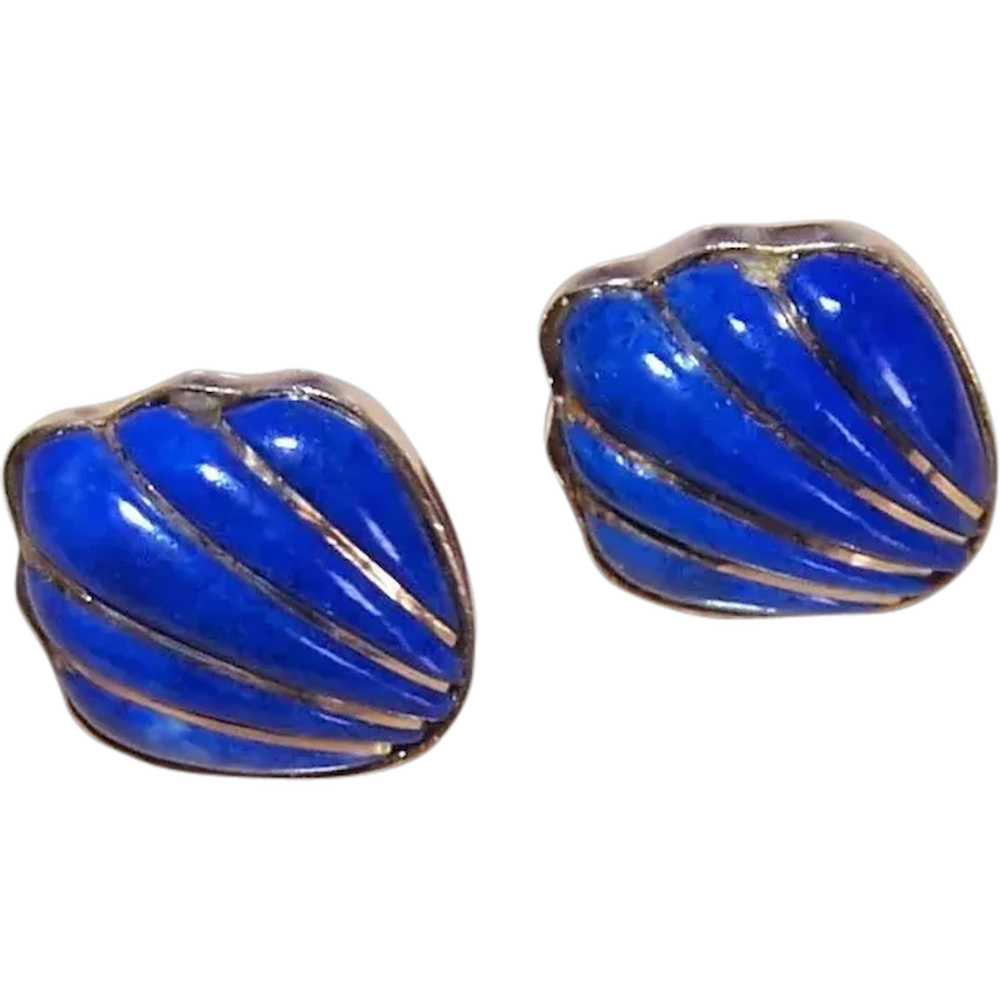 14K Gold Wire Wrapped Lapis Lazuli Pierced Earrin… - image 1