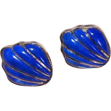 14K Gold Wire Wrapped Lapis Lazuli Pierced Earrin… - image 1