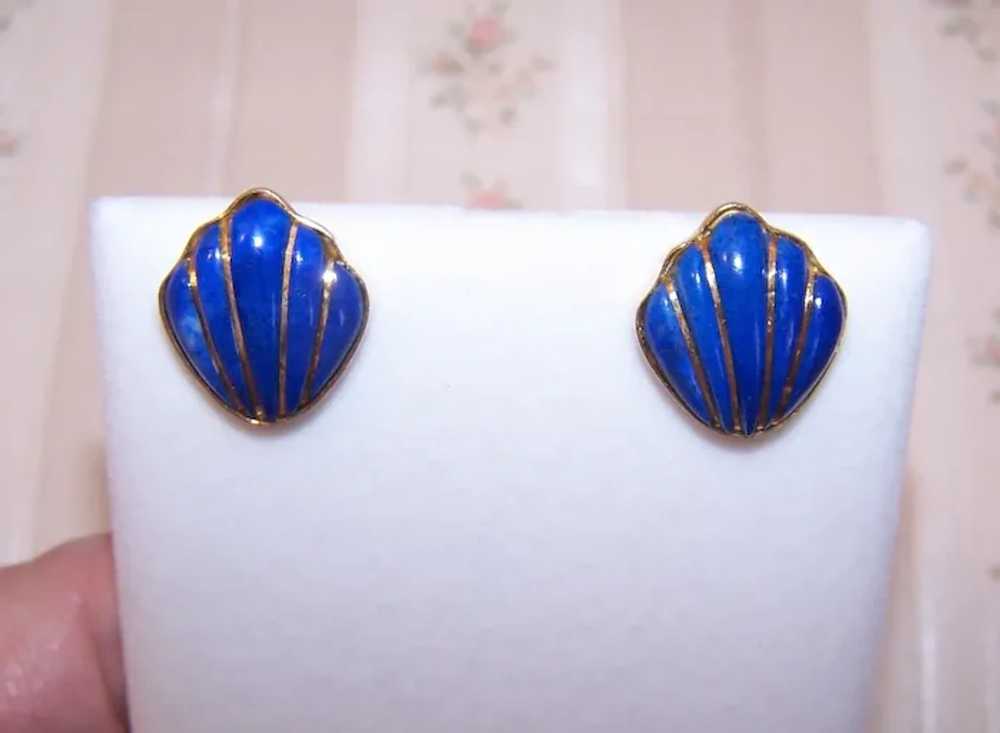 14K Gold Wire Wrapped Lapis Lazuli Pierced Earrin… - image 2