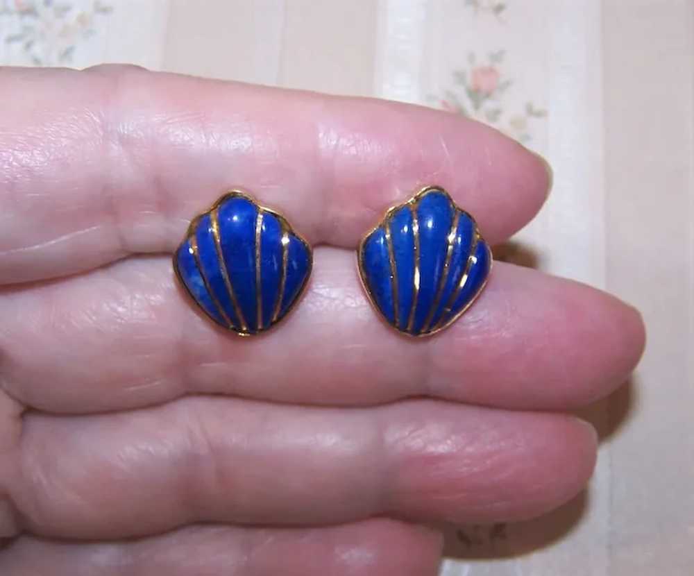 14K Gold Wire Wrapped Lapis Lazuli Pierced Earrin… - image 3