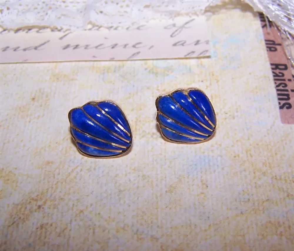 14K Gold Wire Wrapped Lapis Lazuli Pierced Earrin… - image 4